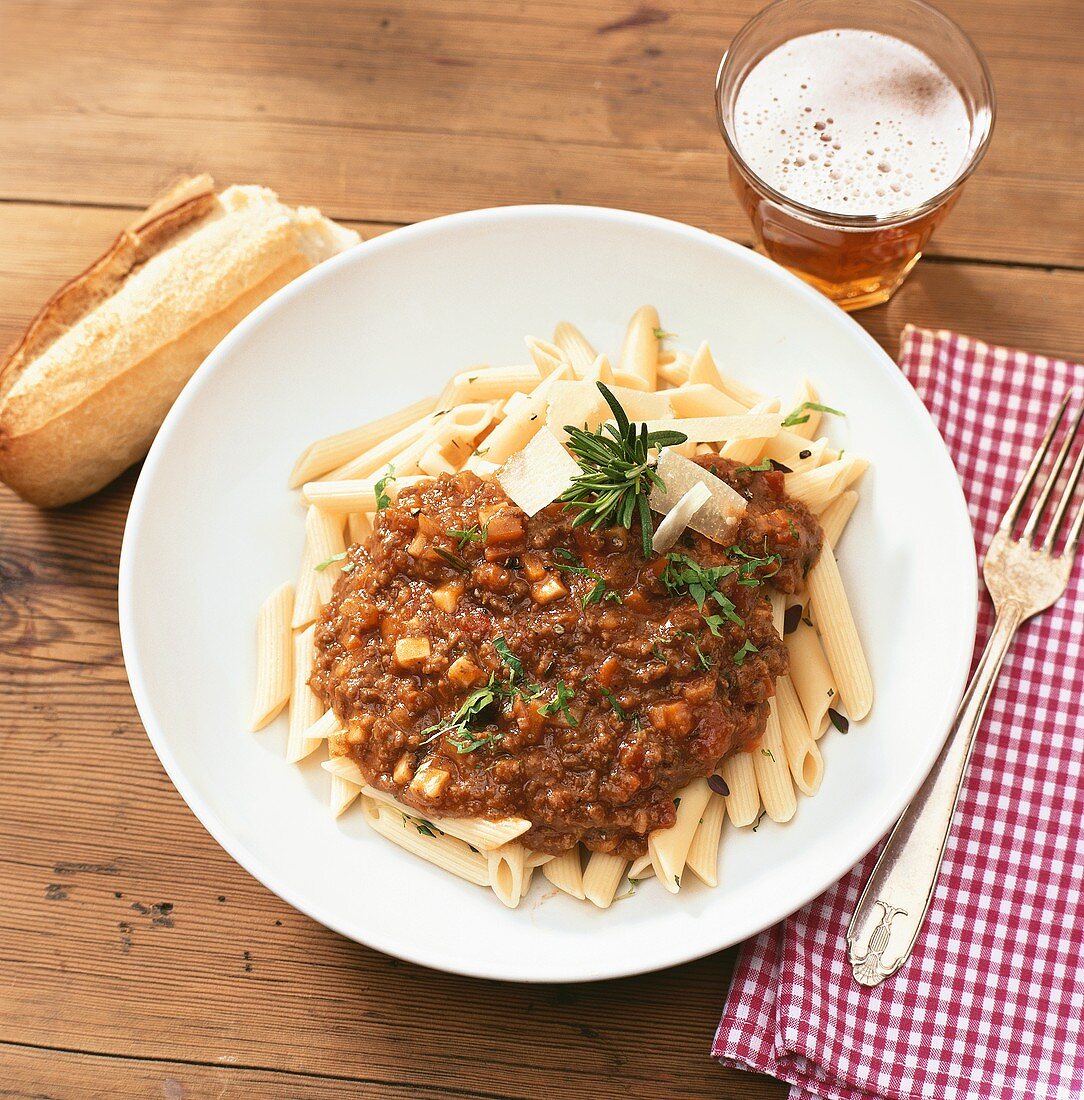 Penne with sauce bolognese