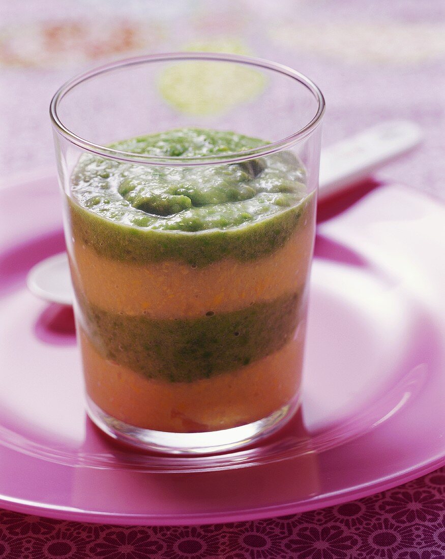 Pea and sweetcorn puree in glass