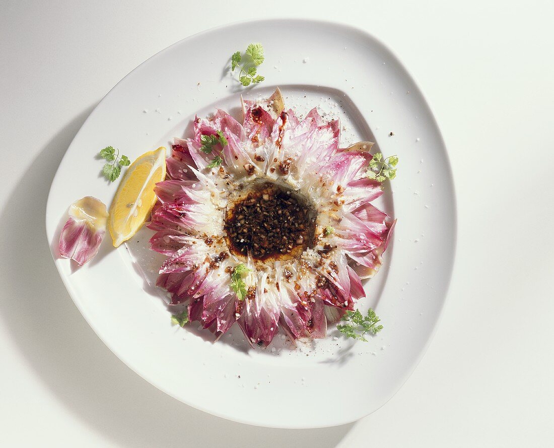 Artichoke with petals opened out