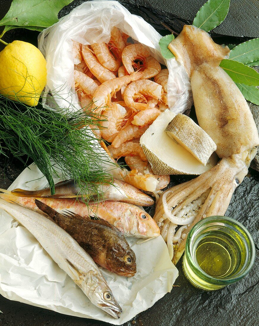 Shrimps; fresh fish; cuttlefish