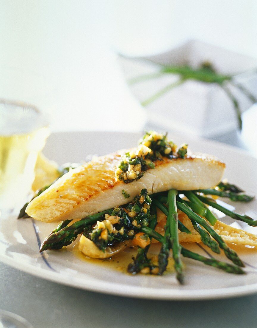 Red snapper with herbs and green asparagus