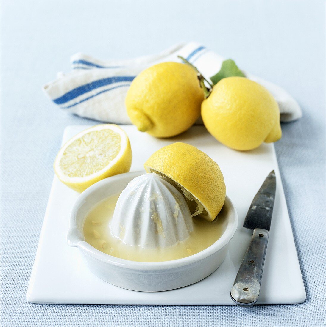Still life with lemons and lemon squeezer