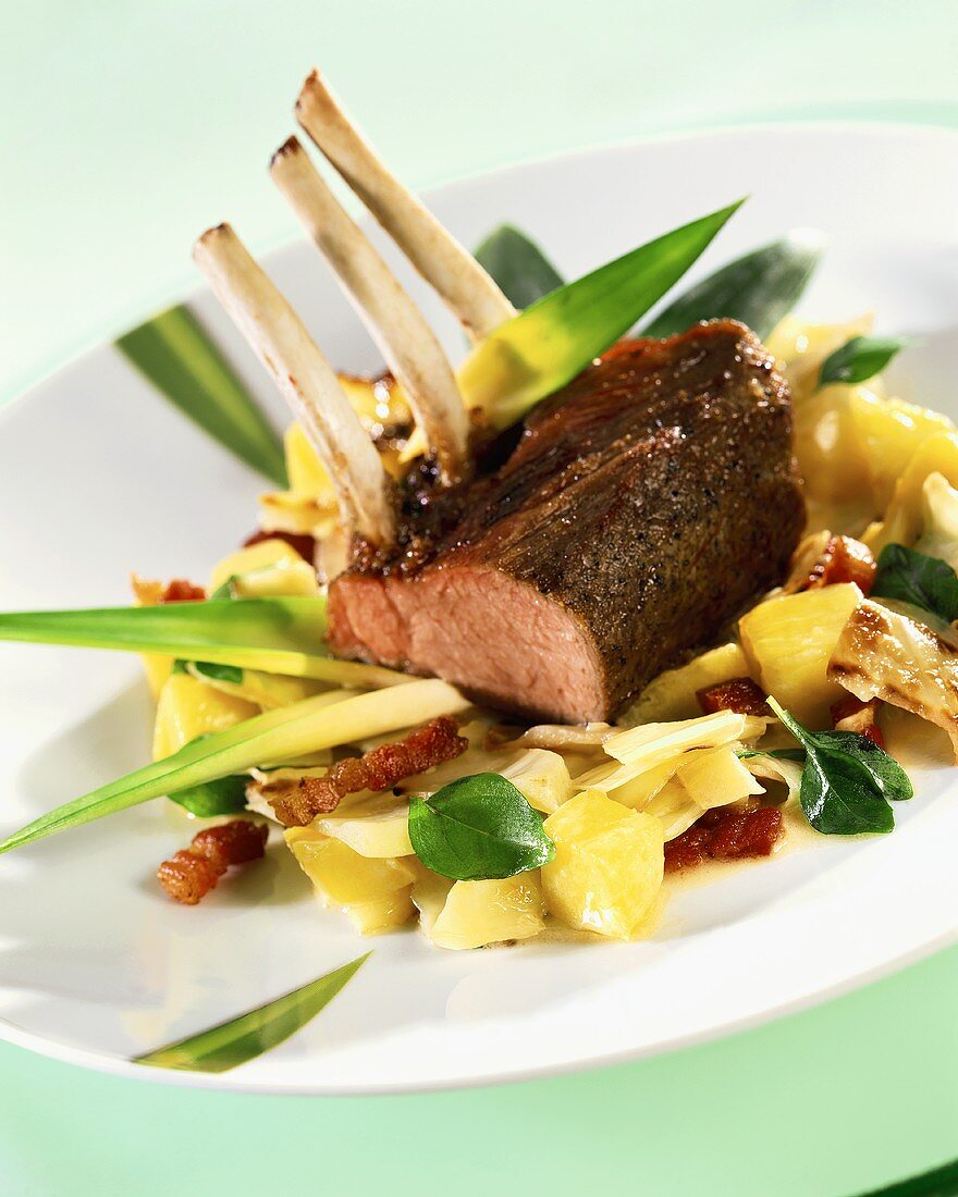 Rack of lamb on pineapple and cabbage