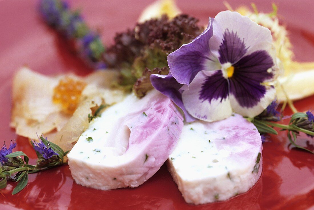 Cauliflower and herb terrine with brook charr fillet