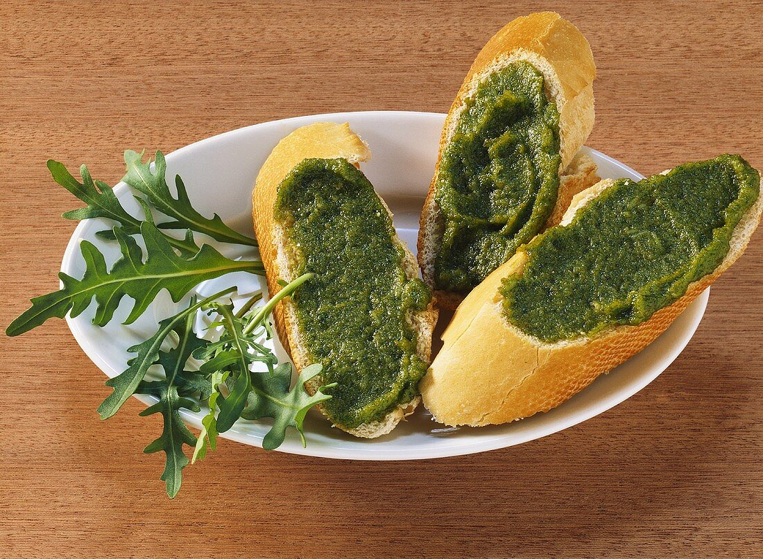 Rocket pesto on baguette