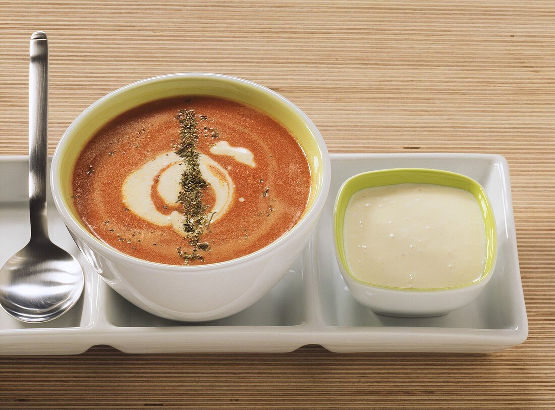 Tomato soup with tofu cream