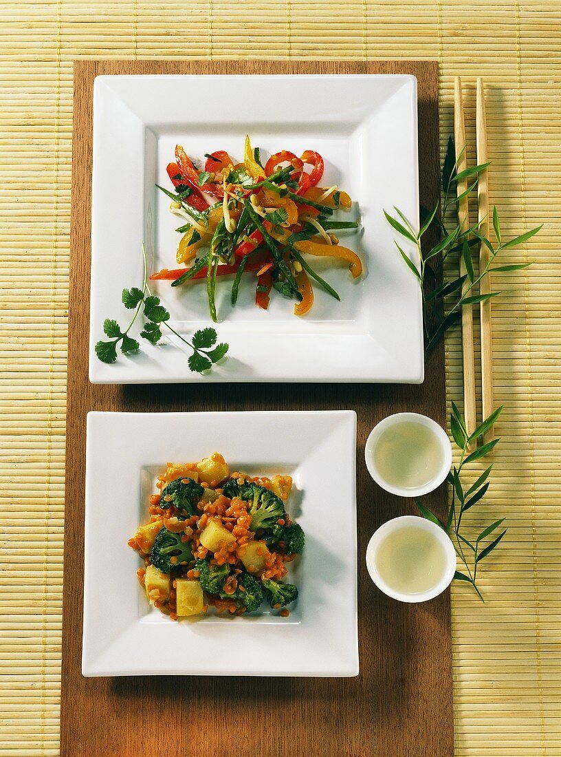 Thai vegetables with red lentils and Asian sprouts