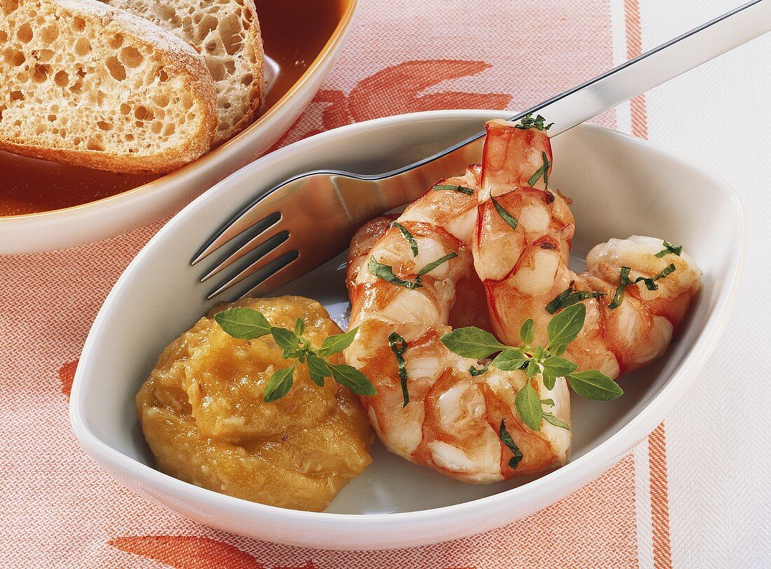 King prawns with basil and anchovy mayonnaise