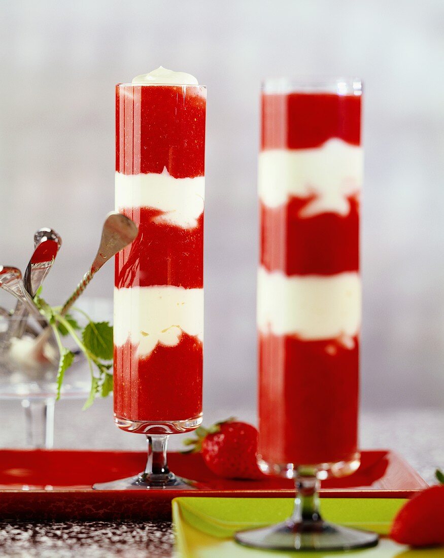 Layered strawberry and vanilla dessert