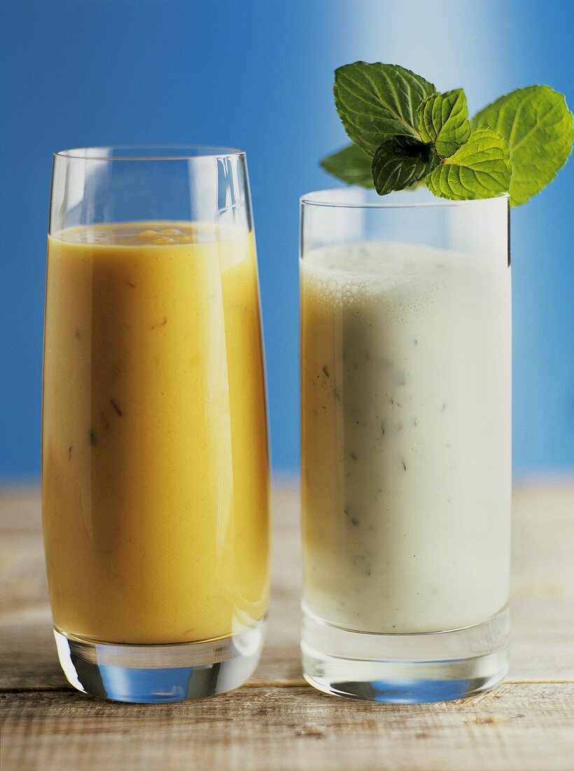 Mango lassi and salty lassi (India)