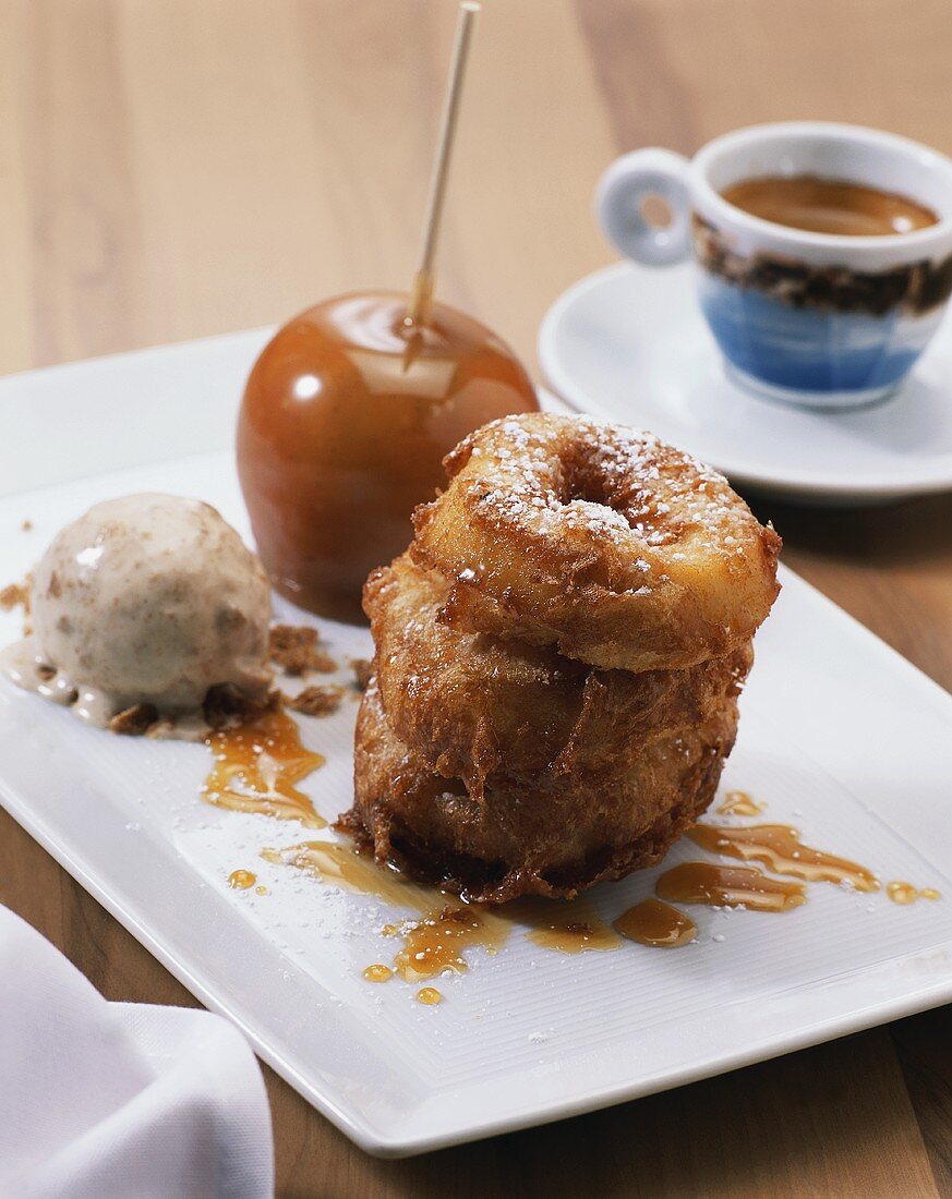Doughnuts, toffee apple and ice cream