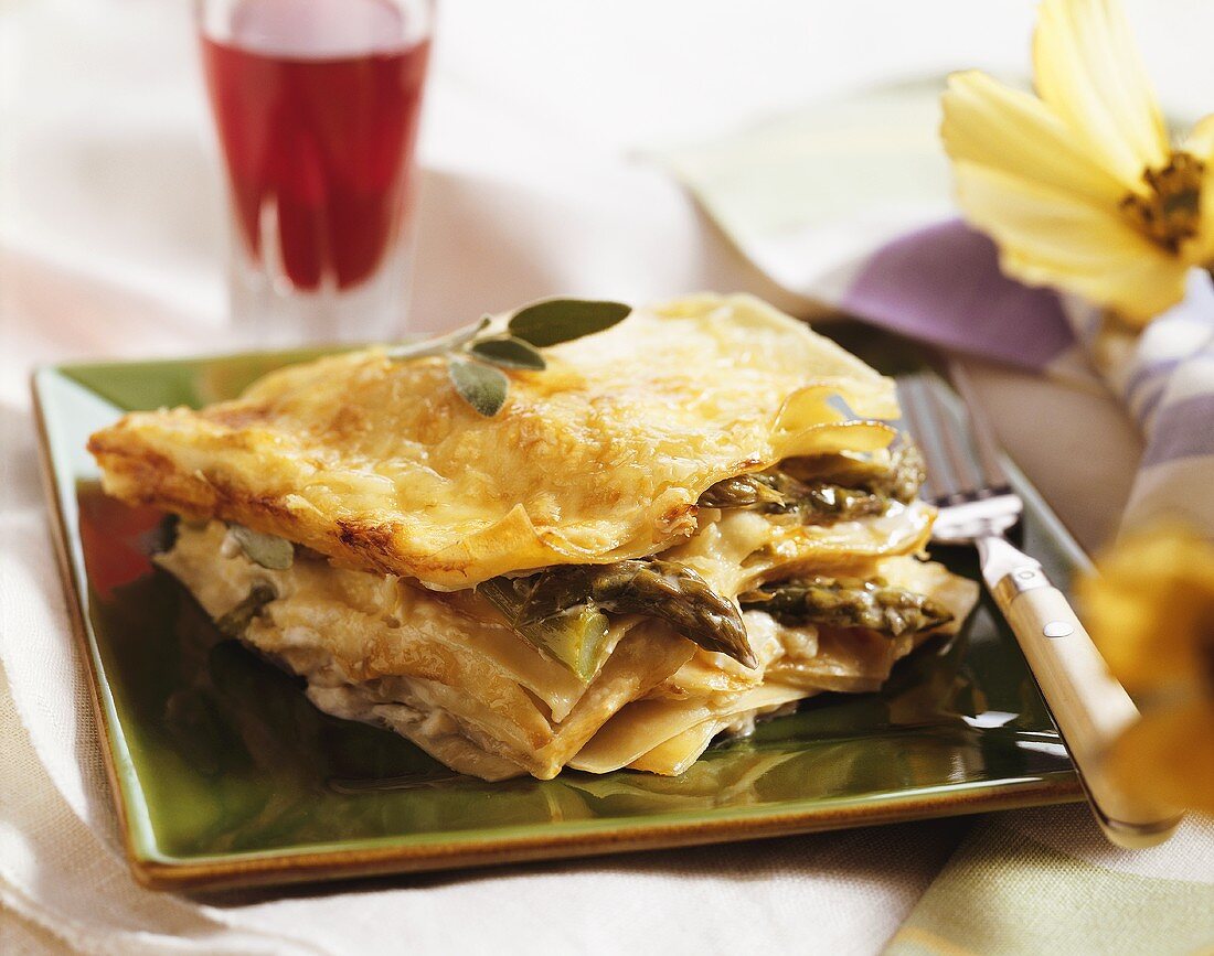 Filo pastry lasagne with asparagus