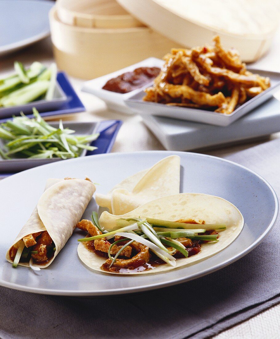 Wheat tortilla with beef and spring onions