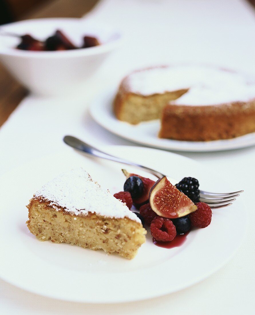 Almond cake with figs and berries
