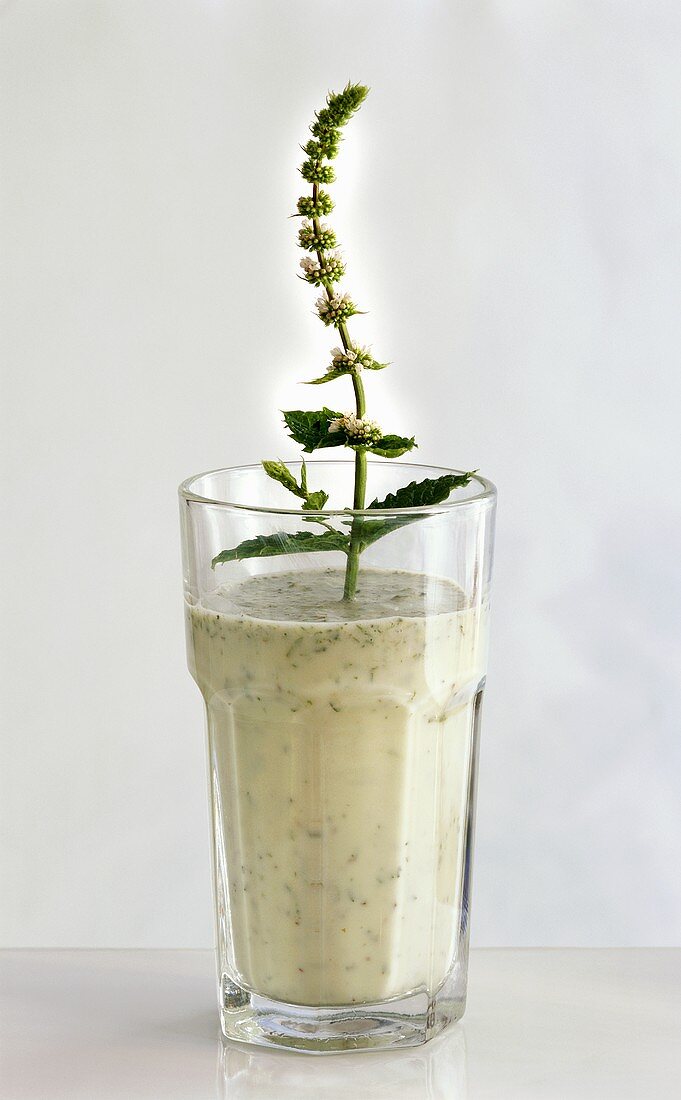 A glass of minted yoghurt drink
