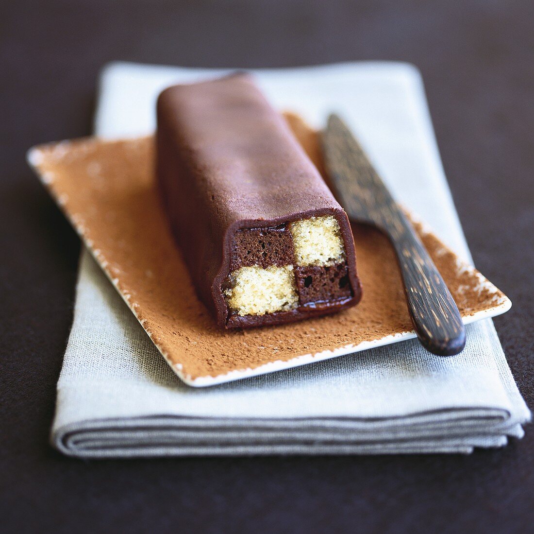 Chocolate Battenberg cake (two-coloured sponge cake)