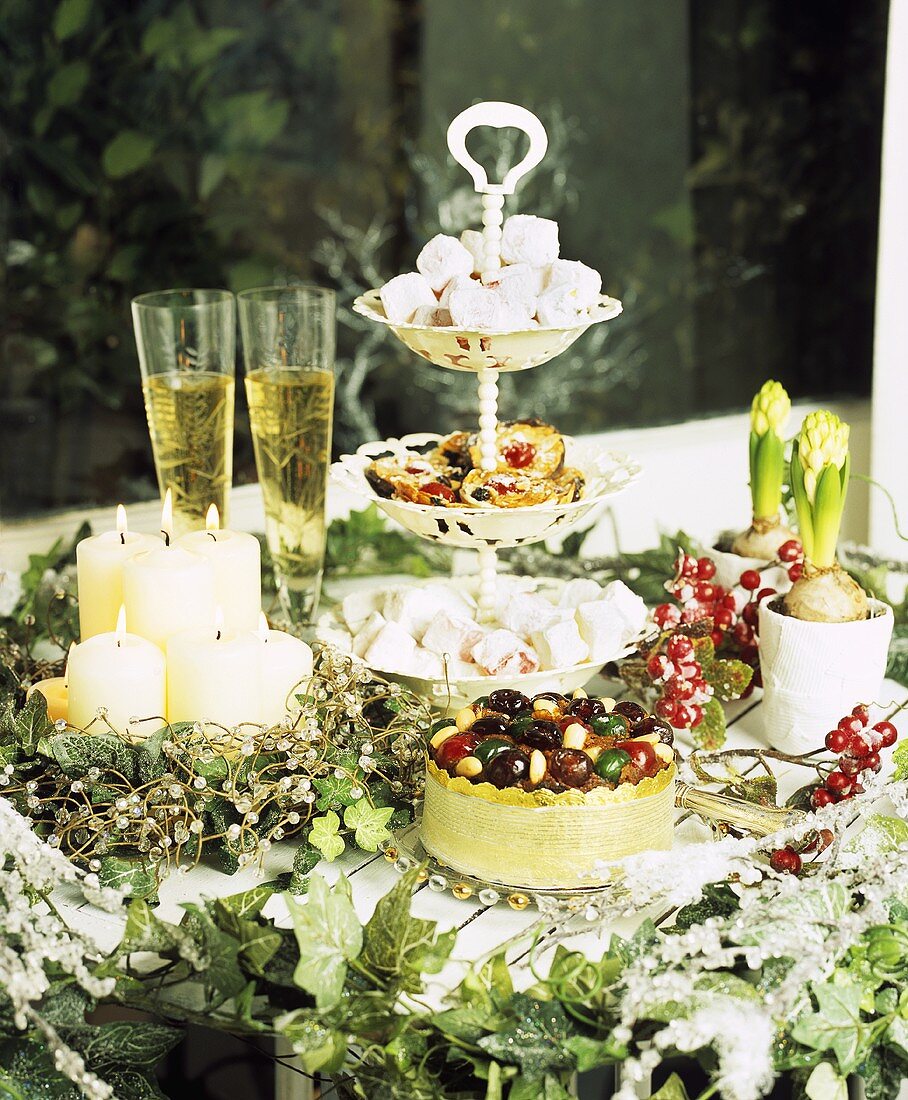 Christmas table with cake and sweets