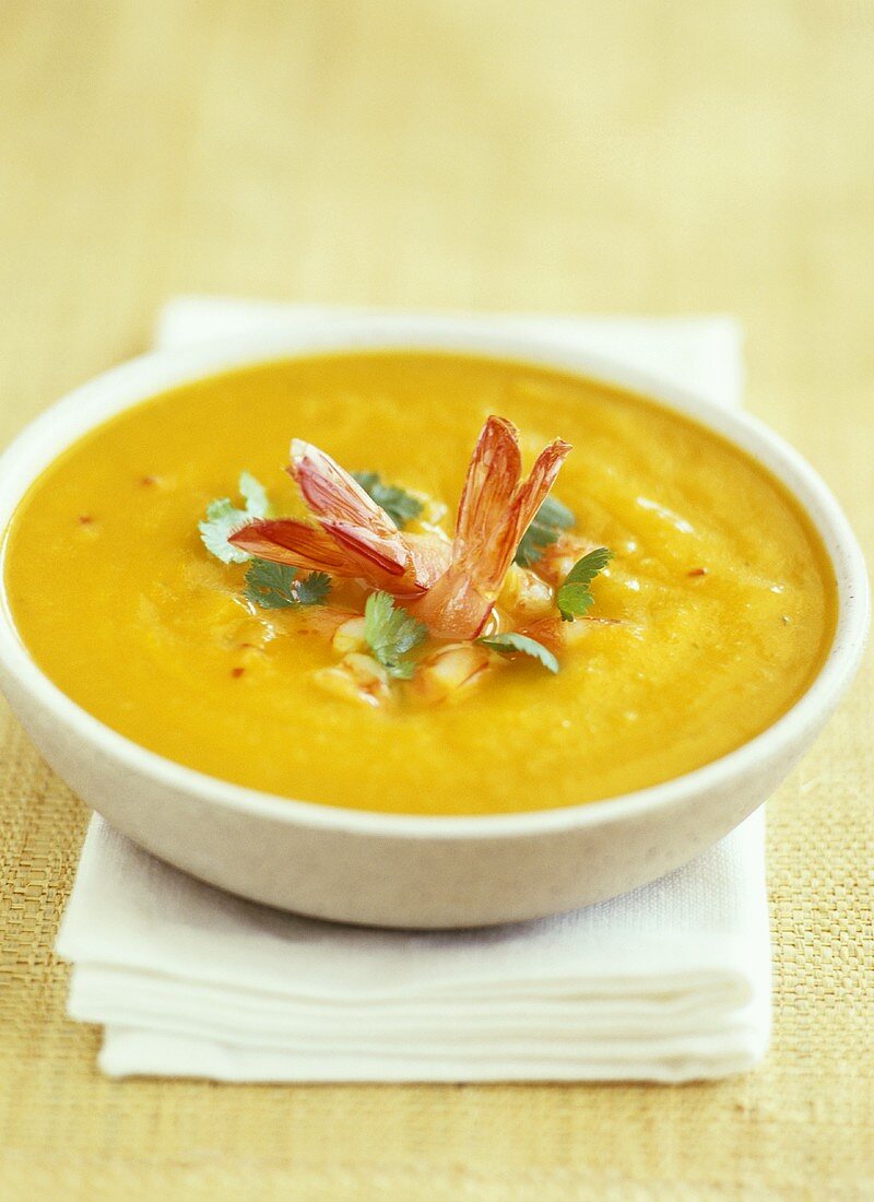 Pumpkin soup with shrimps