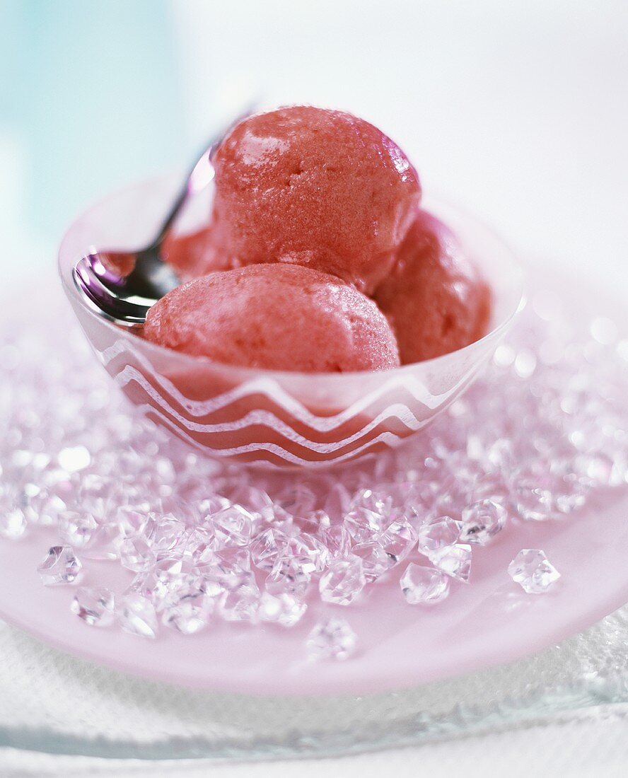 Bowl of raspberry ice cream