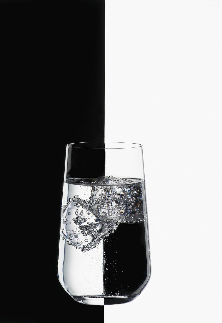 A glass of water, black & white