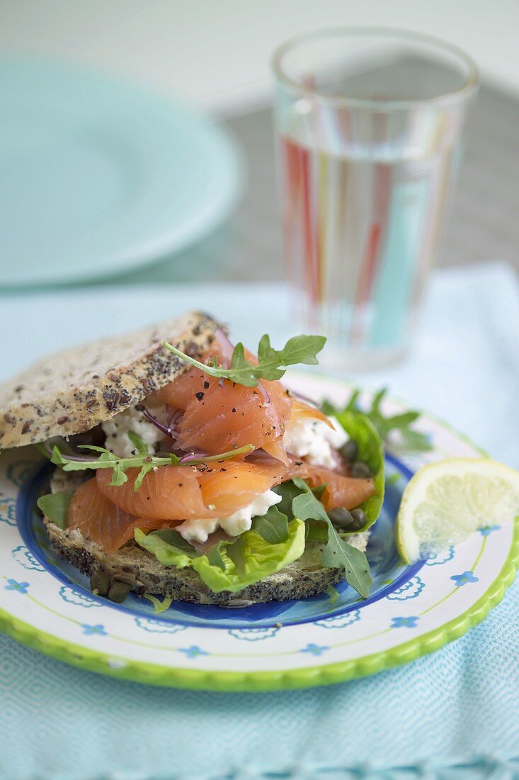 Cottage cheese and smoked salmon sandwich