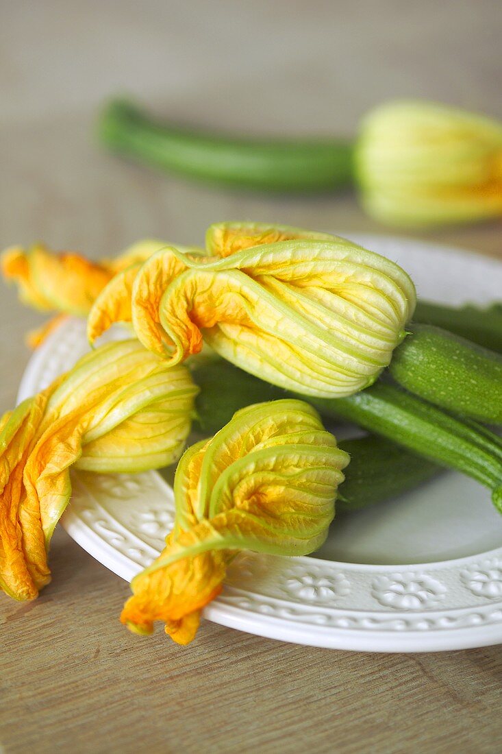 Courgette flowers on a plate