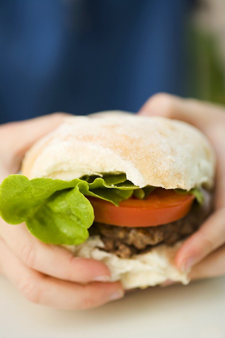 A burger in a child's hands