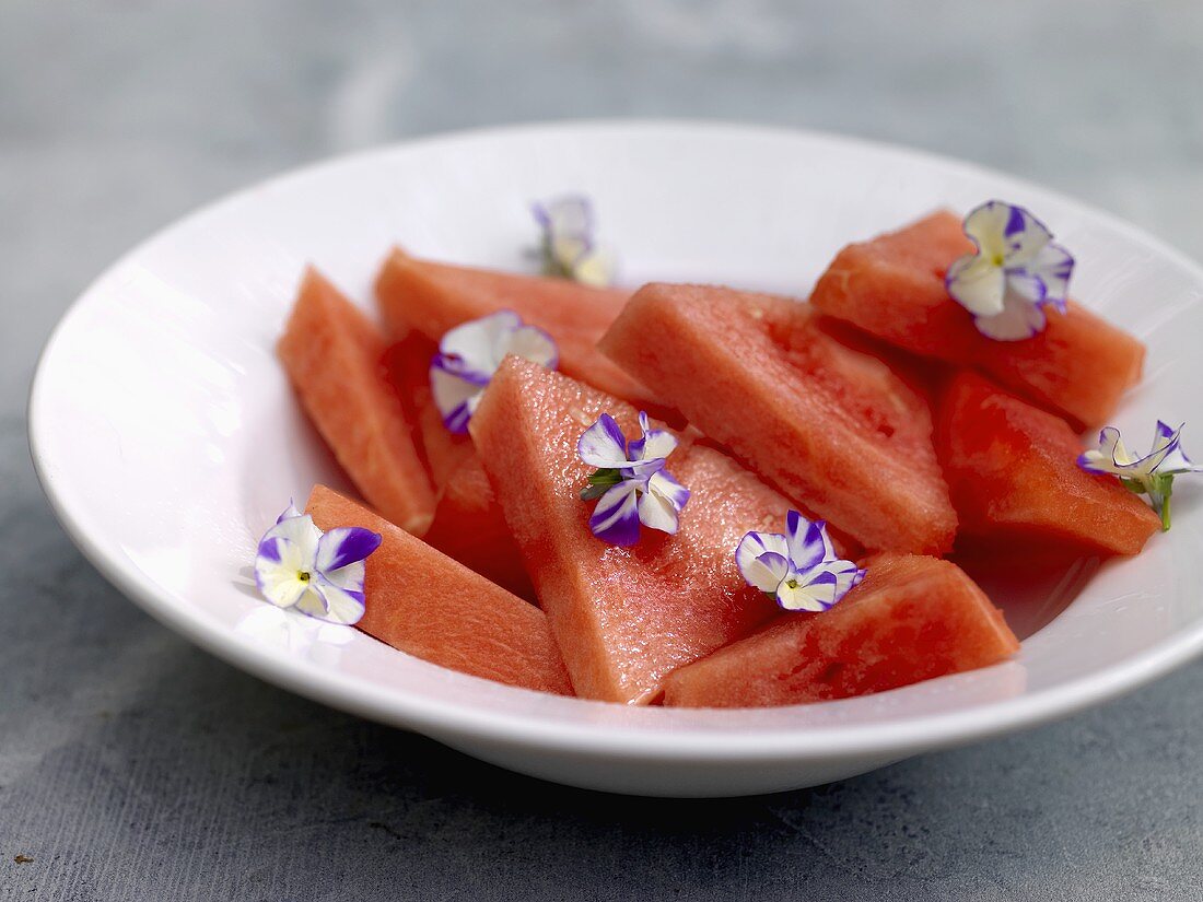 Watermelon salad with pansies