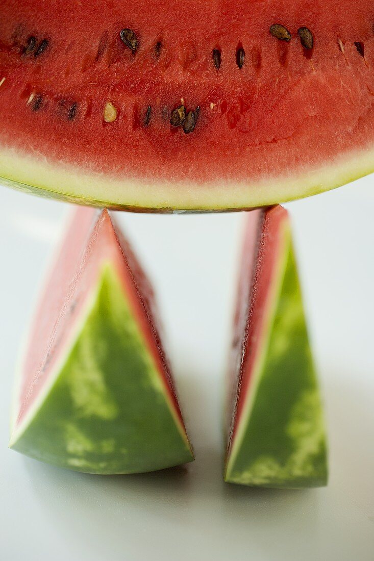 Three slices of watermelon