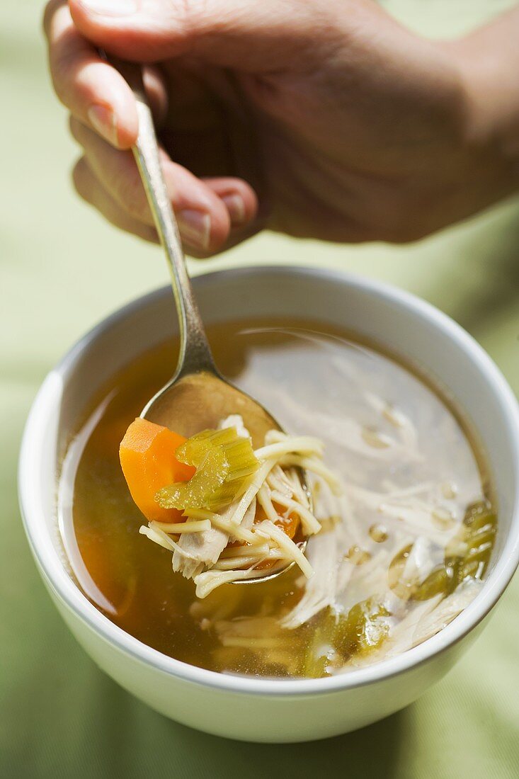 Hähnchen-Nudelsuppe mit Gemüse