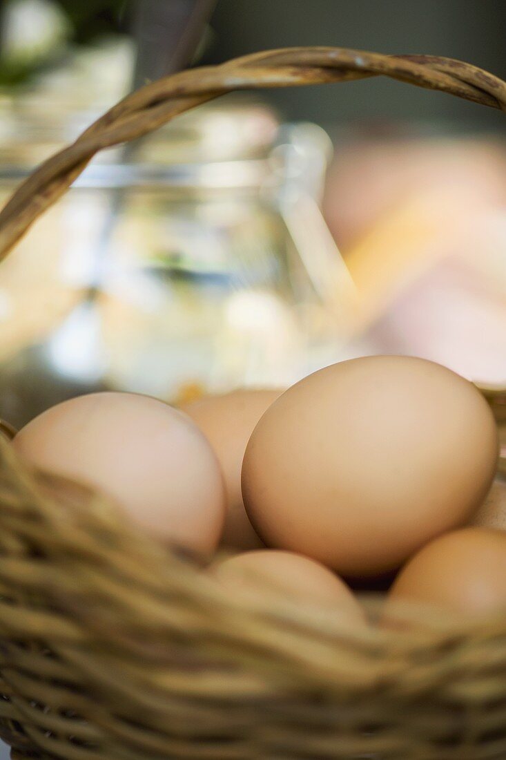 Fresh eggs in a basket