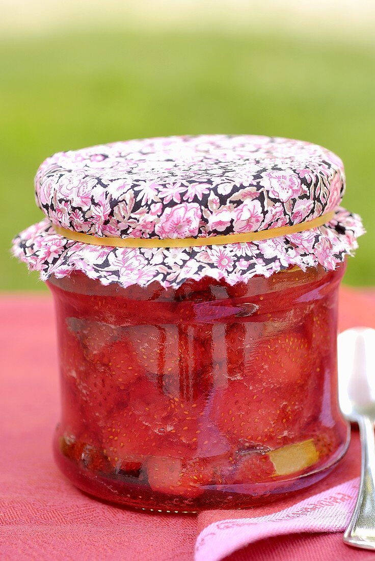 A jar of strawberry jam to give as a gift