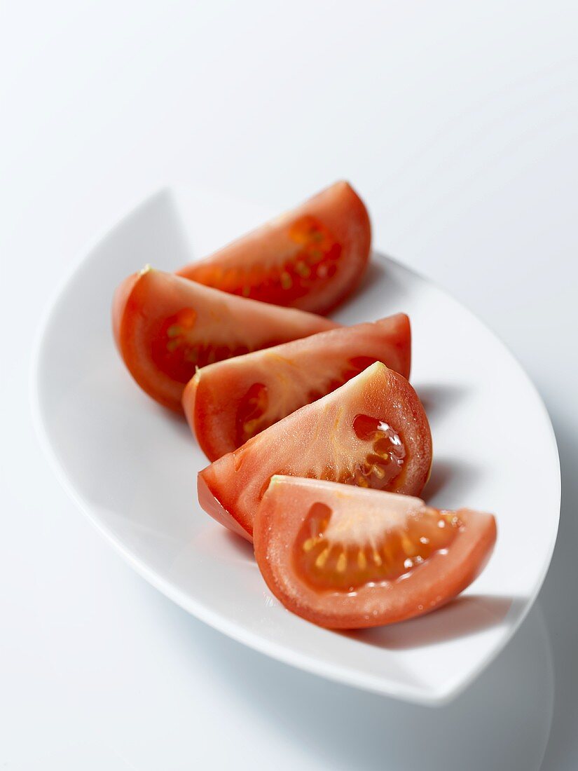 Tomato wedges in a dish