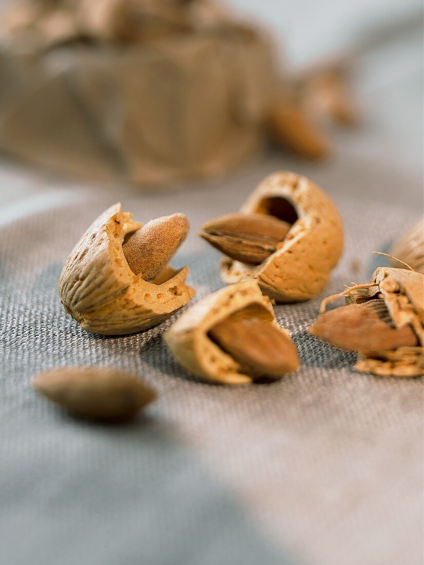 Almonds with opened shells