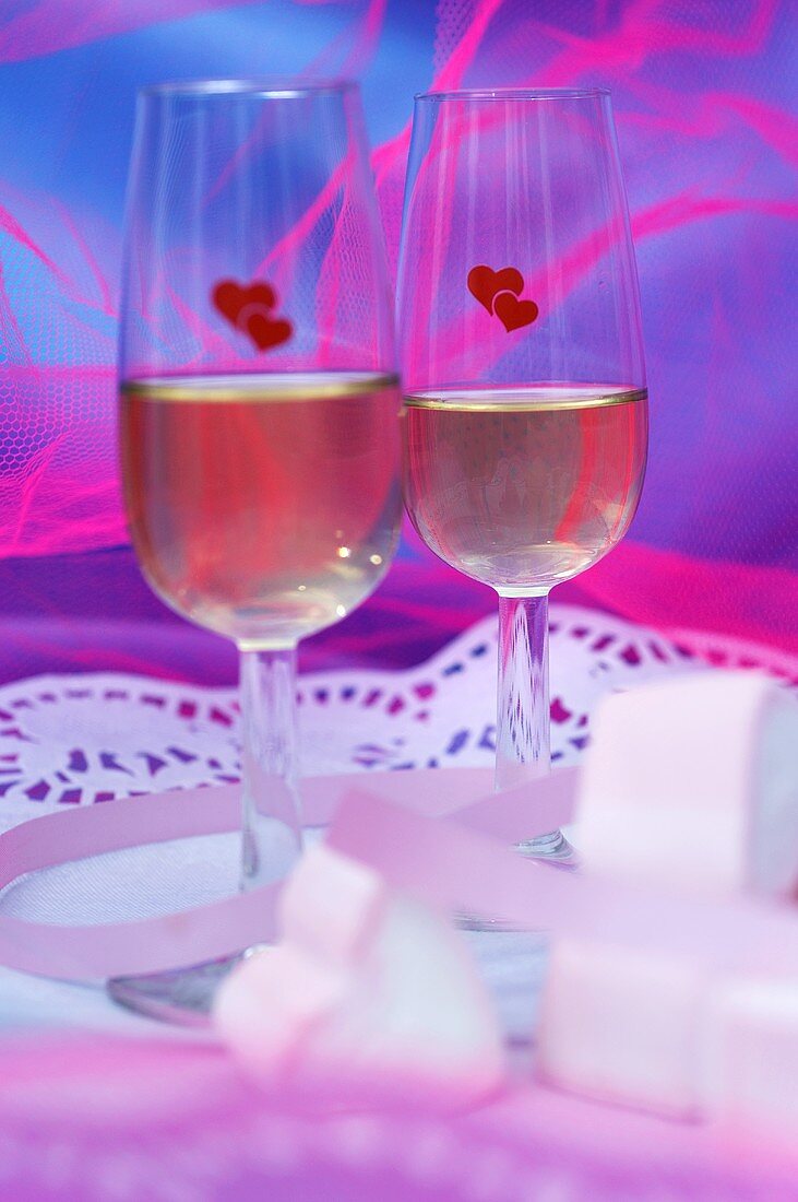 Two glasses of sparkling wine for Valentine's Day