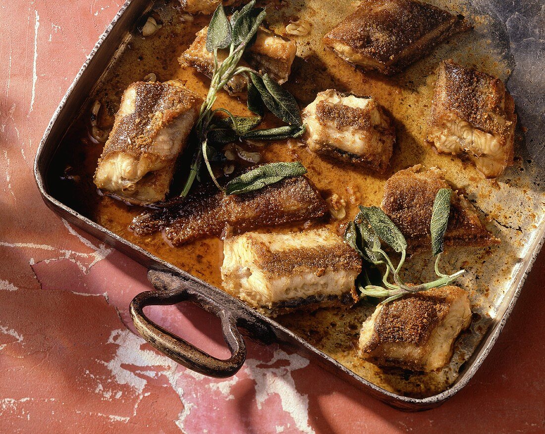 Anguilla fritta al forno (roasted eel with sage, Italy)
