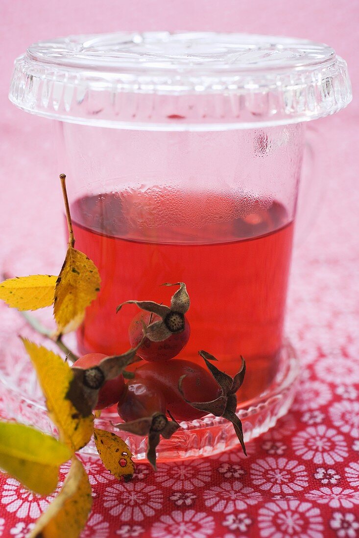Rose hip tea in a glass