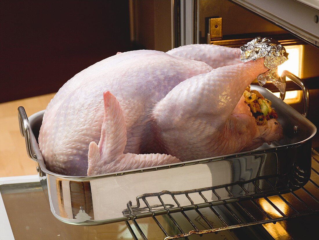 Stuffed turkey in the oven