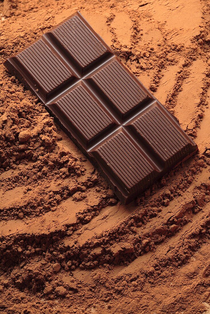 Schokolade auf Kakaopulver