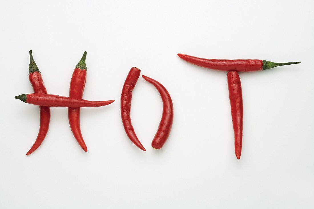 The word HOT written in chillies