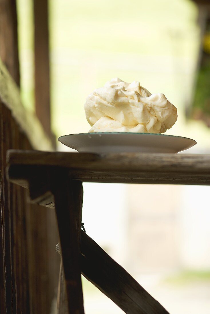 Home-made butter on plate in Alpine chalet