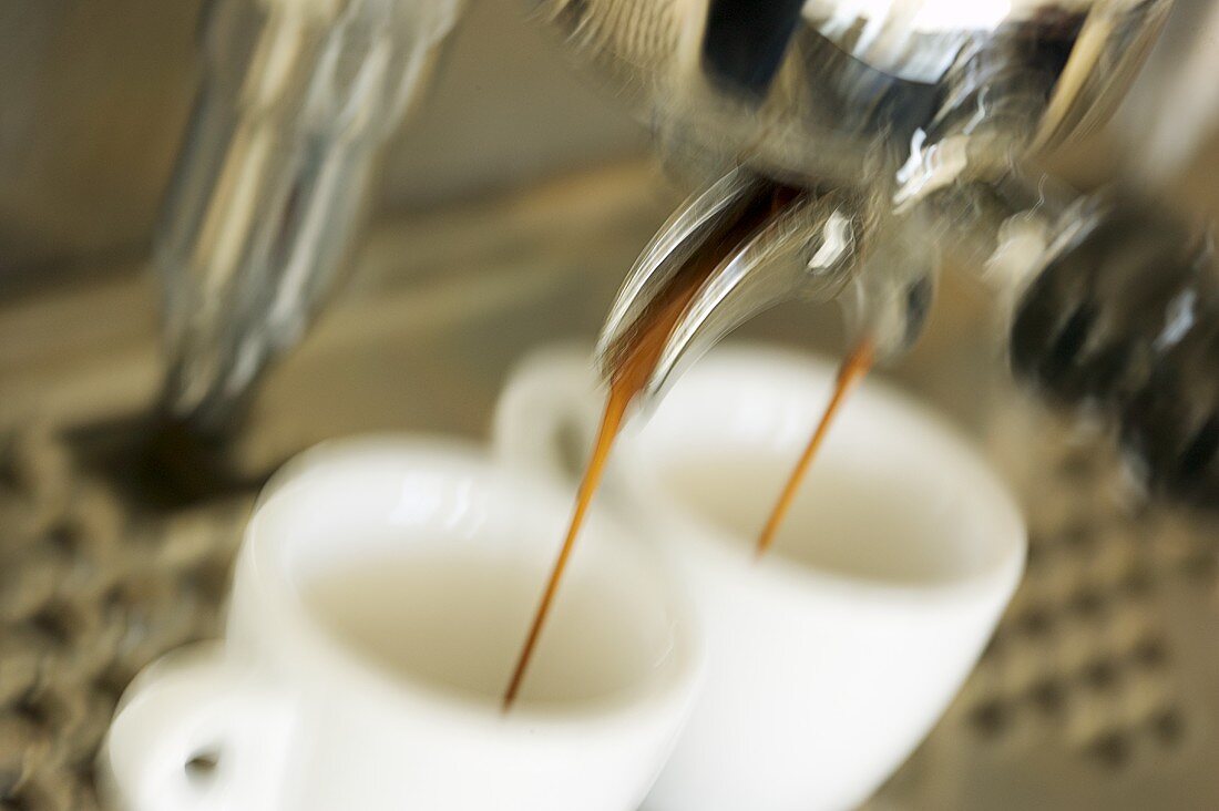 Freshly-made espresso running out of espresso machine