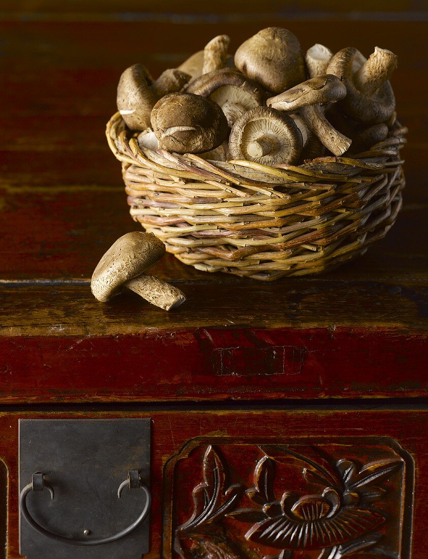 Shiitake mushrooms in a basket