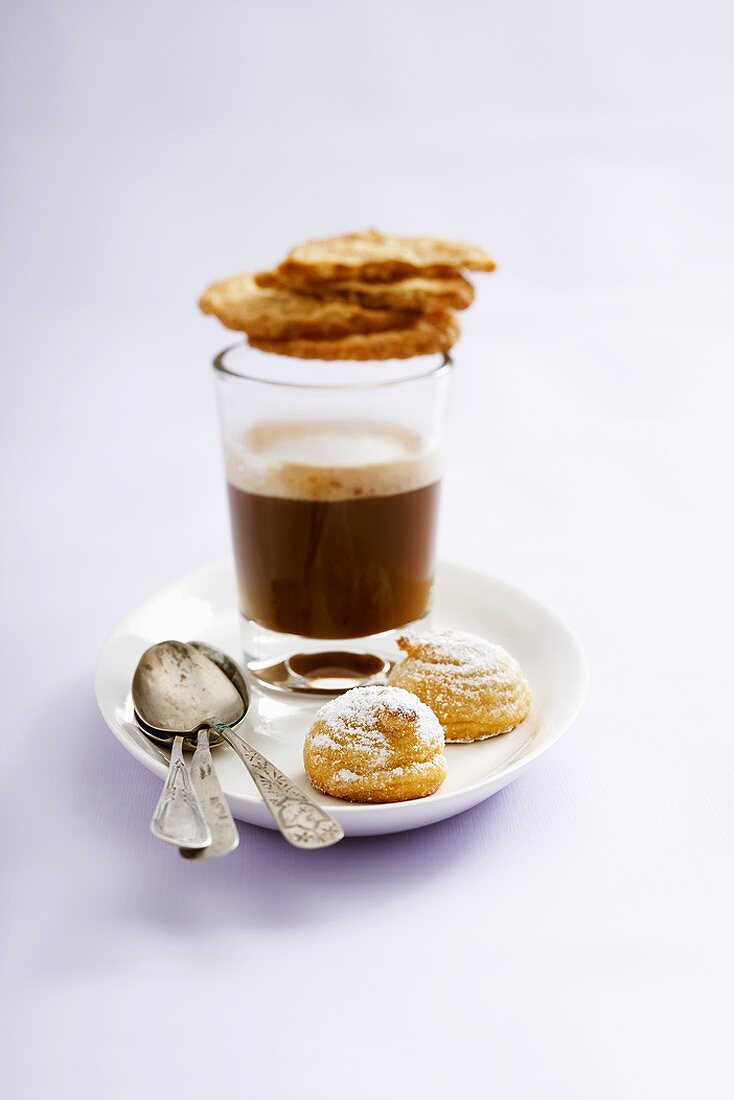 Espresso in glass, biscuits