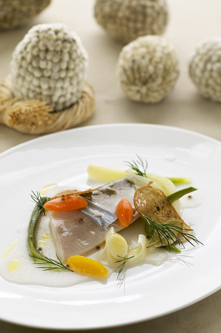 Marinated charr with mild pickled vegetables