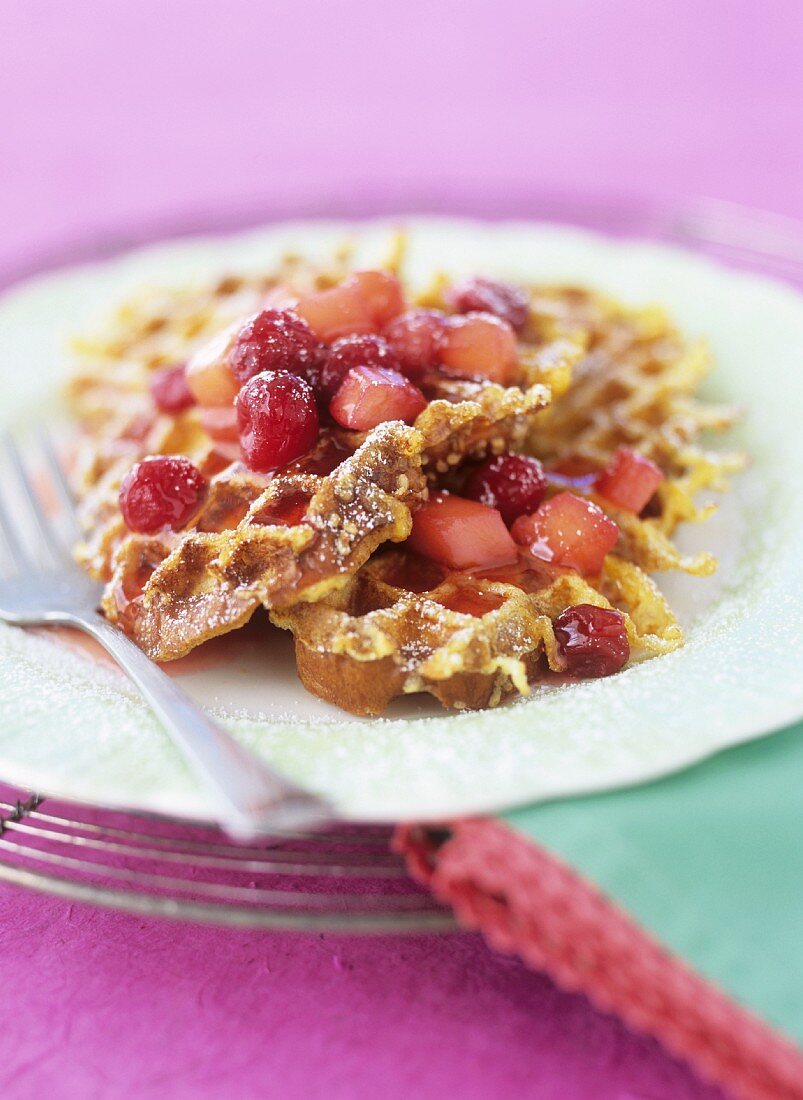 Waffles with fruit compote