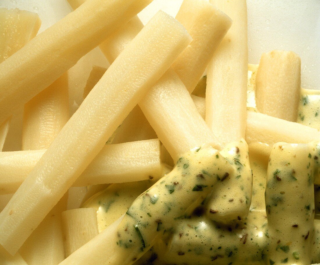 Black Salsify Salad with Caraway Hollandaise