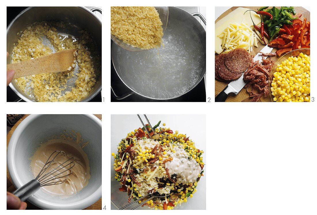 Making Hungarian rice salad
