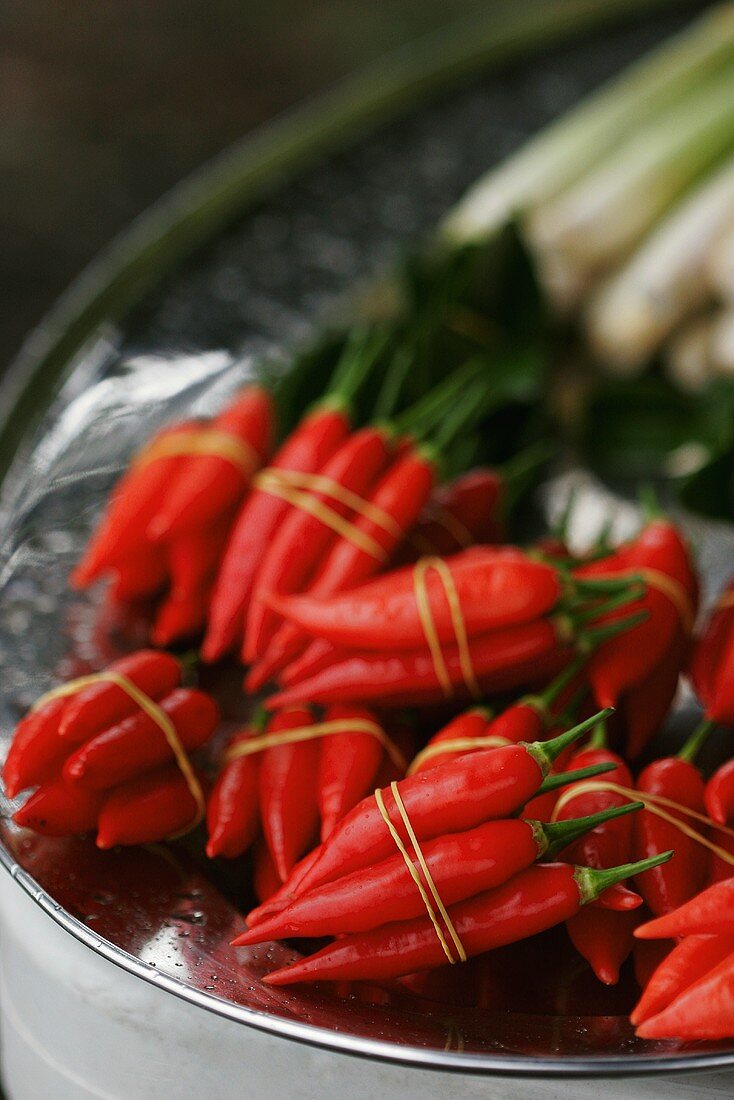 Several bundles of chili peppers