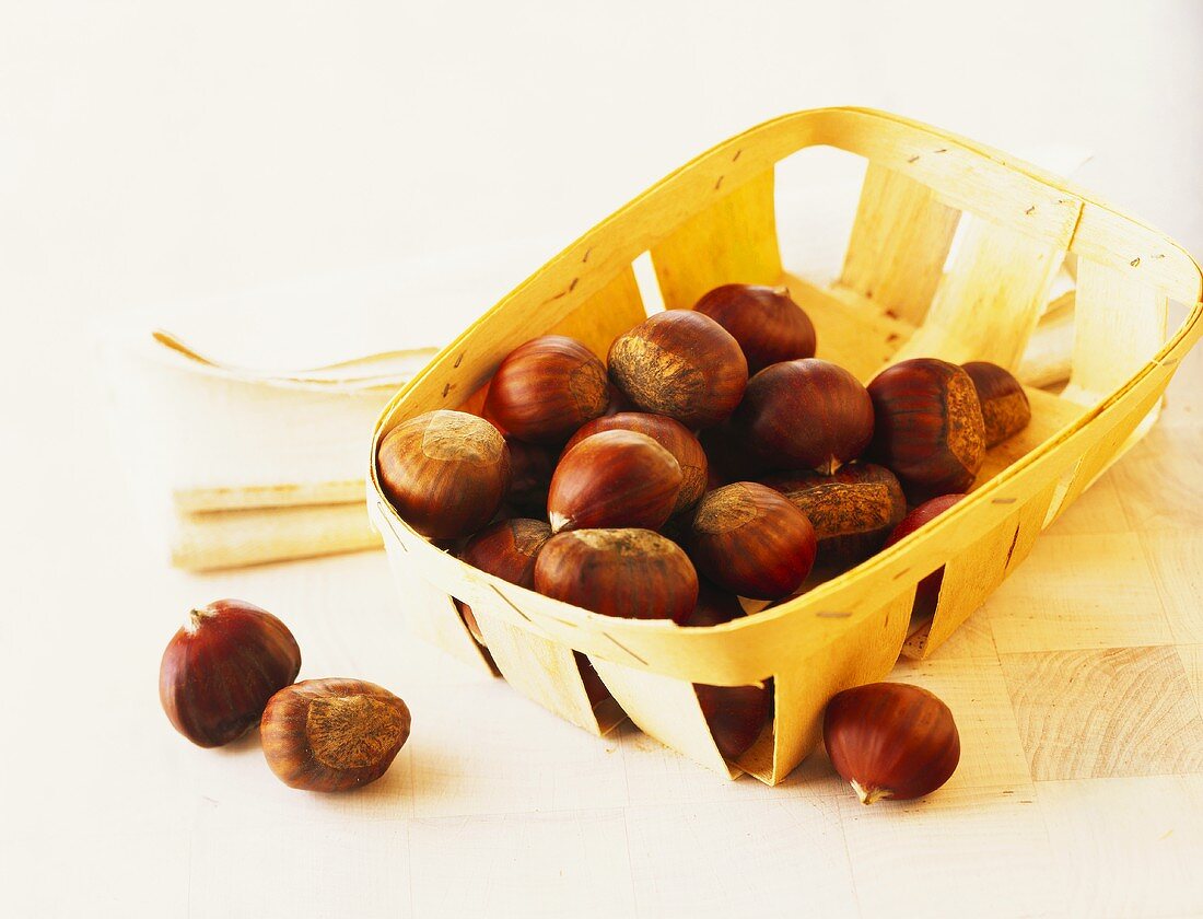 Hazelnuts in a wooden basket